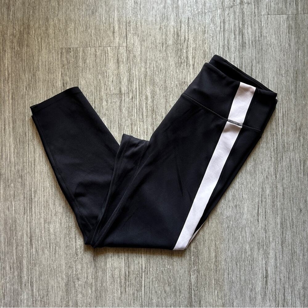 ZYIA Black White Stripe High Rise Cropped Athletic Leggings Tights Size 8-10